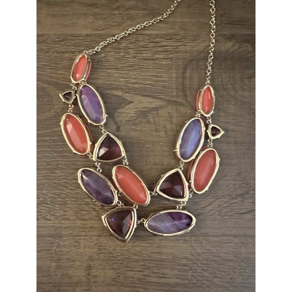 Kate Spade Moody Meadows Crystal Statement Necklace Purple Agate Pink Chunky Bib - Picture 4 of 6